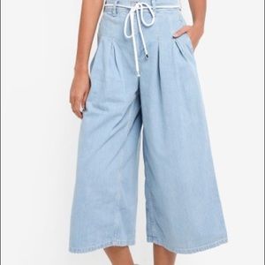 Topshop Bleach Tie Cropped Wide Leg Jeans
